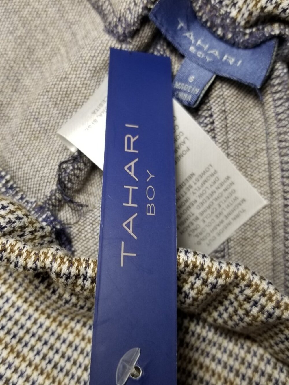 Tahari Boys Dress Pants Size 6 Brown Houndstooth Pull On Stretch Preppy City NWT - Picture 5 of 7